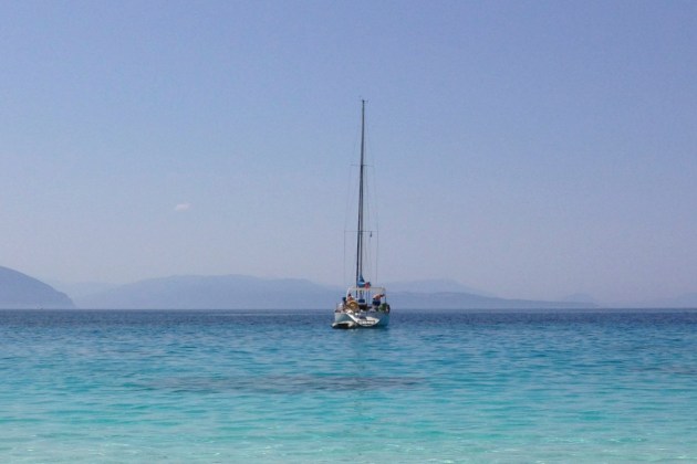 Yacht in Agiofili bay